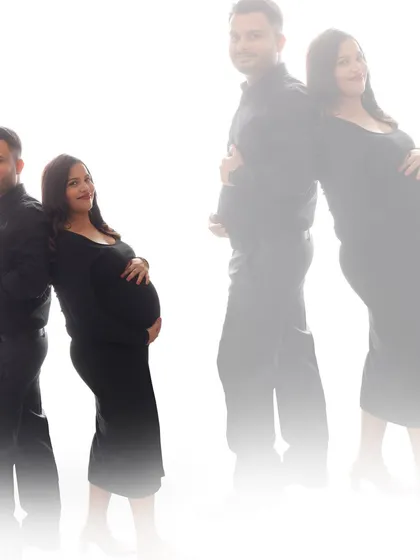 A last date before becoming parents. This creative multiple-exposure shot captures the fun and playful side of the couple's journey.