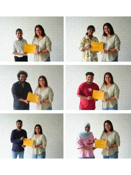 A collage of students receiving their workshop certificates from me.