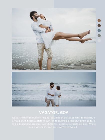 A fun and carefree pre-wedding session on the beaches of Vagator, Goa. The ocean waves and open skies create a perfect setting for capturing spontaneous joy and romance.