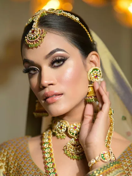 Another example of a dramatic kohl-eyed bridal look. The intensity of the eyes is balanced with a flawless base and a neutral lip.