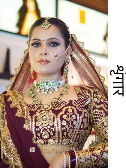 A full-frontal view of the 'Shringar' bridal makeup. The symmetry, color balance, and flawless finish are hallmarks of my dedicated bridal service.