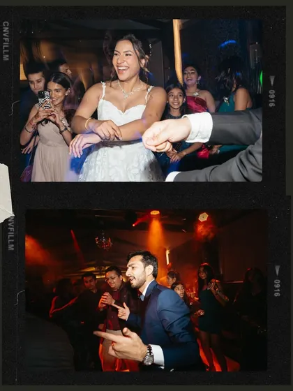 The party is in full swing. We love capturing these film-style candid shots of the bride and groom enjoying themselves on the dance floor.