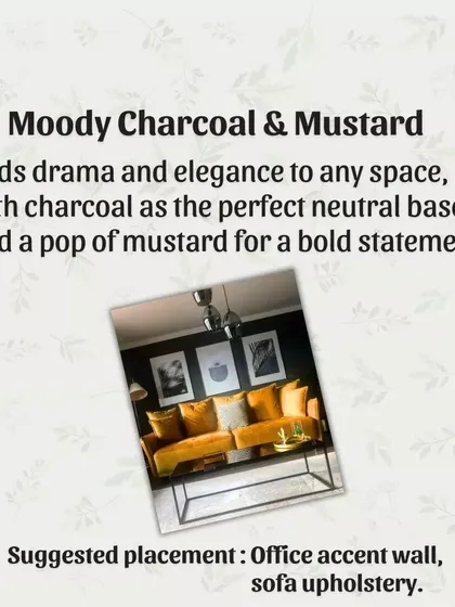 The Moody Charcoal & Mustard palette adds drama and elegance. Charcoal provides a perfect neutral base, while a pop of mustard yellow makes a bold and confident statement.