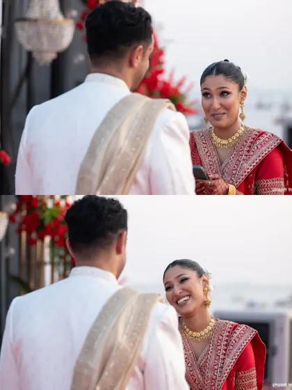 The bride's emotional reaction as she reads her vows to the groom. A beautiful, raw, and completely real moment.