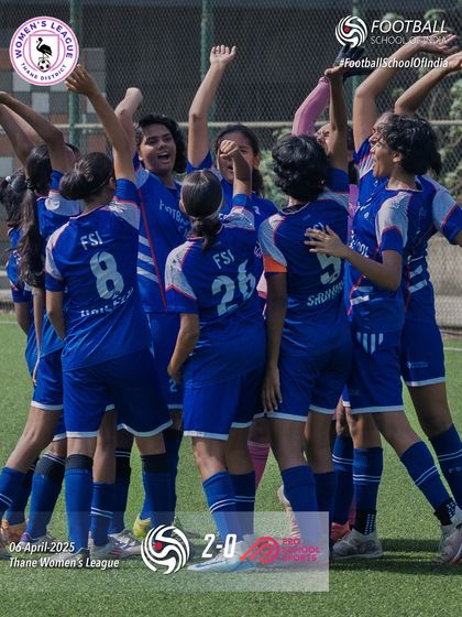 The team celebrates together after a 2-0 win in the Thane Women's League, a picture of unity and shared success.