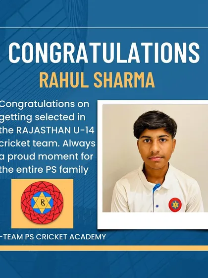 A proud moment for the entire PS family. Congratulations to Rahul Sharma for getting selected in the Rajasthan U-14 cricket team. We are proud of the hard work our coaches and Rahul have put in.