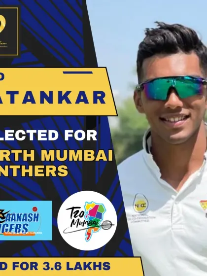 Zaid Patankar gets picked up by the Aakash Tigers for 3.6 Lakhs in the T20 Mumbai league.