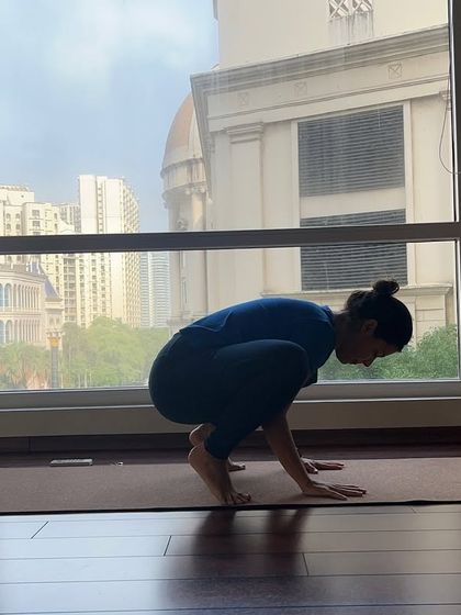 Celebrating every small step forward. This student is working on building the core and arm strength for Bakasana (Crow Pose).