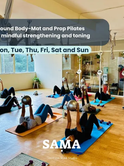 This is a look at our Sound Body Mat and Prop Pilates class. We use props like stability balls and light weights to add variety and challenge to the movements, helping you build functional strength and tone your entire body in a mindful way.