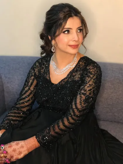 Another shot of the client, her hair styled to perfection for her Sangeet.