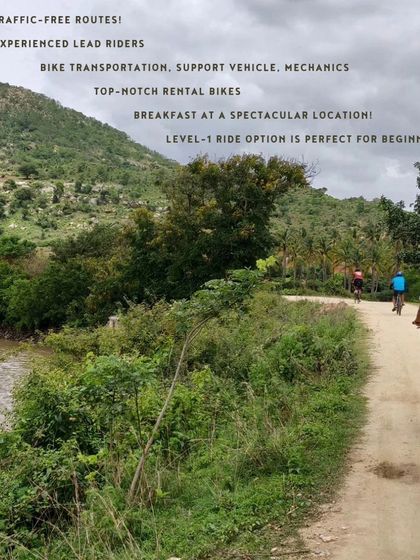 This image lists all the great things about our day rides: scenic routes, expert guides, full support, great food, and options for beginners.