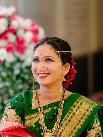 The bride's radiant smile as she looks up during the ceremony, her face glowing with happiness and anticipation.