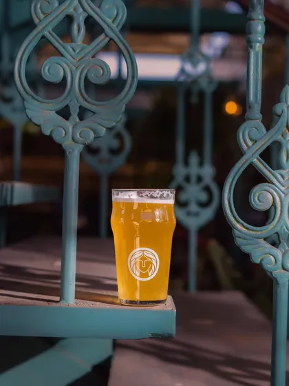 This is the golden potion that fuels conversations and makes strangers feel like old friends. A crisp, characterful craft beer resting against the ornate ironwork of my mansion. Go on, take a sip and let the bubbles do the talking.