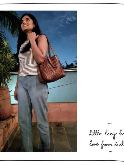 Aditi from Indore looking lovely with her Little Lazy Bailey in Woven Caramel. The warm tan color is a timeless classic.