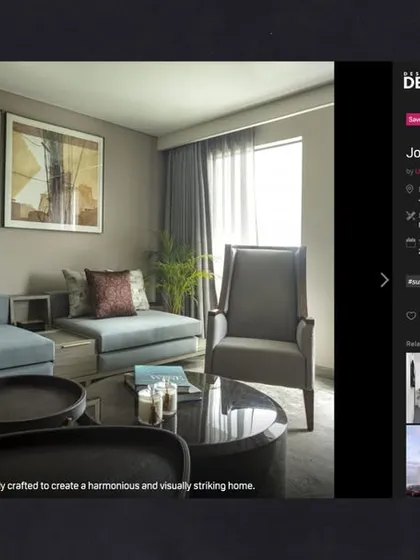A screenshot from our Design Dekko feature, showing how every space in the Jor Bagh Residence is carefully crafted to create a harmonious and visually striking home.