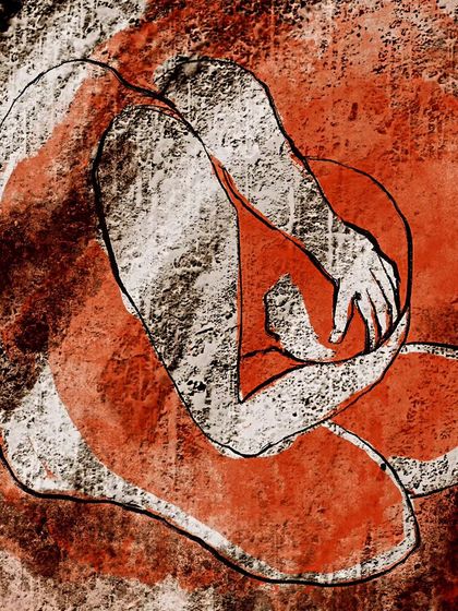 "Living in my Head," a digital print that uses texture and a limited color palette to convey a sense of introspection and being lost in thought.