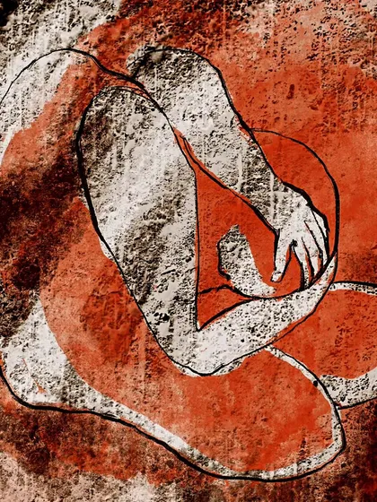 "Living in my Head," a digital print that uses texture and a limited color palette to convey a sense of introspection and being lost in thought.
