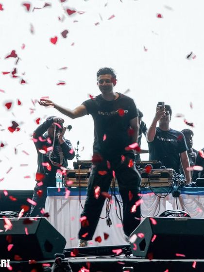 A magical moment with confetti raining down on me and the festival crowd at PES University.