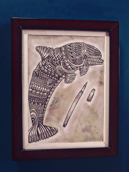 A collection of my other framed A4 size zentangle and sketch artworks, including various animals and patterns.