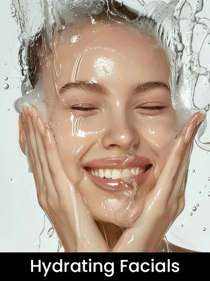Hydrating facials are essential for replenishing moisture, especially in a climate like Delhi's. This image captures the essence of deep hydration, a core benefit of treatments like the HydraFacial, Jetpeel Infusion, and Oxygeneo Hydrate.