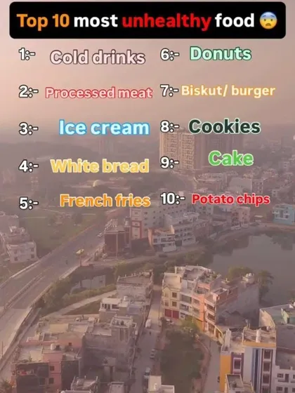 This list shows the top 10 most unhealthy foods that are common in our diets, including cold drinks, processed meat, and french fries. How many of these are you having?