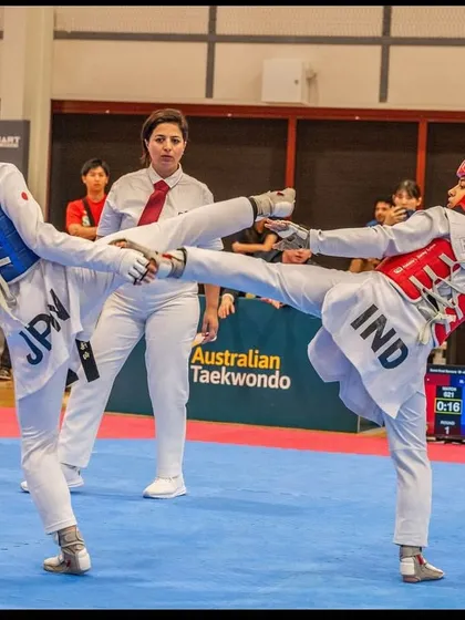 An intense moment of action from the Australian Open, where our athlete competes against Japan. This is elite-level sparring.