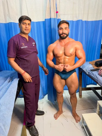 A full-length shot with professional athlete Raj Faujdar.