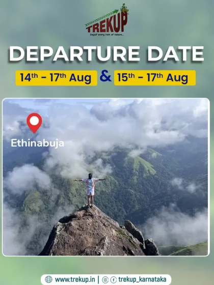 A trekker stands victoriously on Ethinabhuja peak. This is another one of our exciting monsoon treks available for booking.