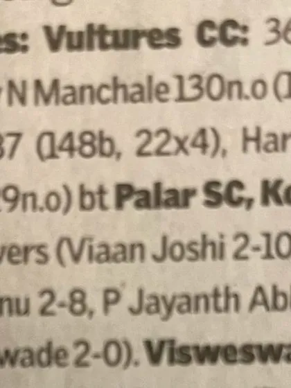 The brief scores section, detailing Arnav's 130 not out. This is the factual summary of a great performance.