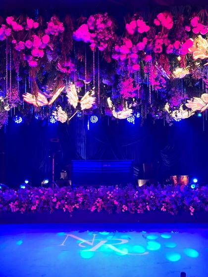 My happy place: a beautifully decorated sangeet stage, ready for the performances to begin. I coordinate with all the vendors to ensure the show runs smoothly.