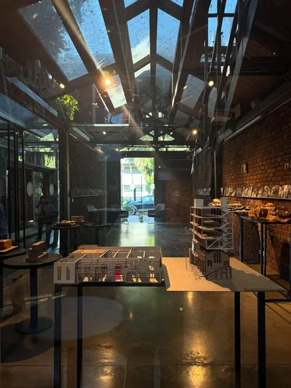 Architectural models on display at our IF.BE gallery space. These models are crucial tools in our design process and become artifacts of the architectural journey.