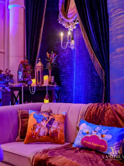 The details make the theme. I had custom Aladdin-themed cushions made for the lounge sofas to tie the whole look together.