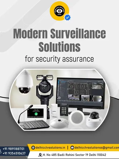 I offer modern, comprehensive surveillance solutions that go beyond just cameras. This image shows a complete setup, including various camera types like dome and PTZ, a central monitoring screen, an intercom system, and access control keypads for an integrated security experience.