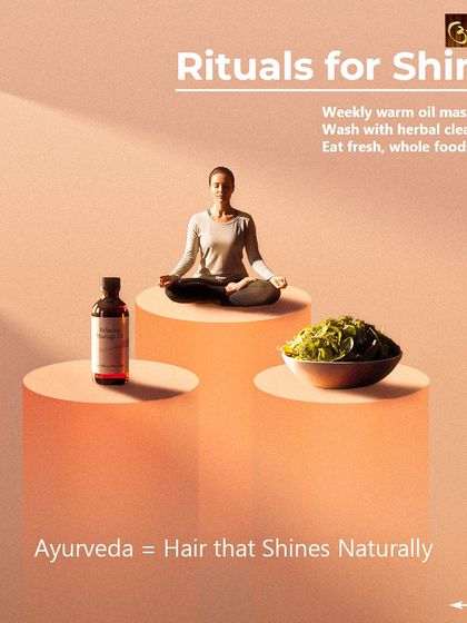 These are the three pillars of achieving naturally shiny hair through Ayurveda. A weekly warm oil massage, washing with herbal cleansers, and eating fresh, whole foods work together to restore your hair's vitality.