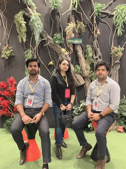 Our team taking a moment at one of the creative stalls at an architecture exhibition. These events are a great source of inspiration for our future projects.