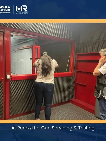 Ensuring equipment is in perfect condition is vital. Here, a shooter is at the Perazzi facility in Italy for gun servicing and testing as part of her Olympic preparation.