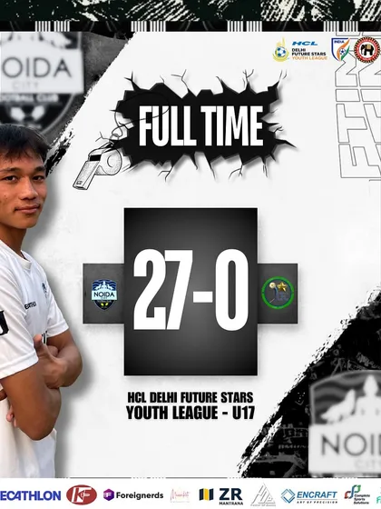 An incredible 27-0 victory for our U17 team in the Delhi Youth League. This result showcases the sheer dominance and attacking firepower of our squad.