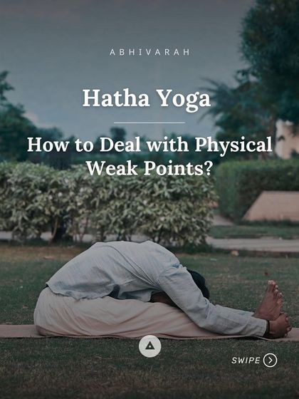 This image shows a forward-bending asana, a way to deal with physical weak points. We don't focus on the blocks, but we do our sadhana to create a conducive atmosphere for them to dissolve.