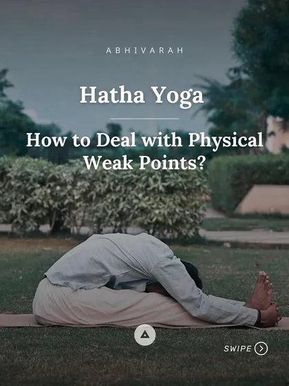 This image shows a forward-bending asana, a way to deal with physical weak points. We don't focus on the blocks, but we do our sadhana to create a conducive atmosphere for them to dissolve.