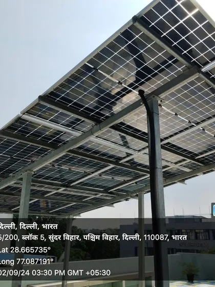 A commissioned 10 KW solar system in Delhi, with GPS data confirming the location. We document every project meticulously, ensuring transparency and accountability for our clients.