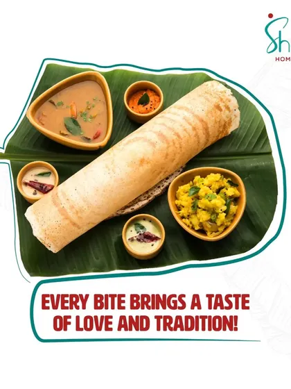 A perfect, crispy dosa served with flavorful sambar, fresh chutneys, and potato masala. This is a classic South Indian breakfast we love to make, bringing a taste of tradition and love to your table.
