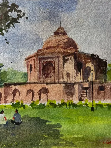 A quick watercolor sketch of the Quli Khan tomb in a new sketchbook. I missed the group sketching event, but a friend shared a photo, and I couldn't resist trying it out.