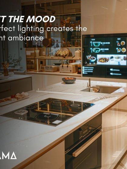 Set the mood with perfect lighting. This futuristic kitchen uses integrated screen technology and bright, even lighting to create a high-tech ambiance. The lighting can be adjusted to create the right atmosphere for any occasion.
