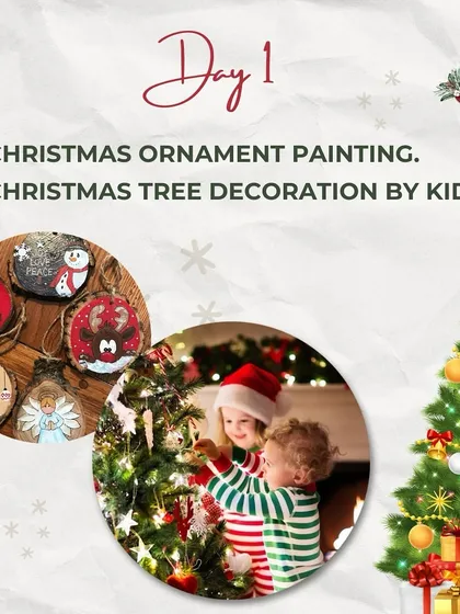 An example of our holiday activities, featuring Christmas ornament painting and tree decoration by the kids.