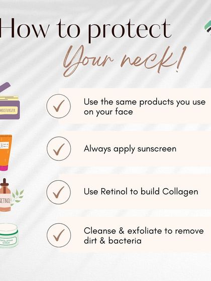Your neck deserves the same care as your face. We recommend using the same products, including sunscreen and retinol, on your neck to prevent premature signs of aging.