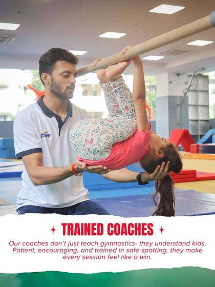 Our coaches don't just teach gymnastics, they understand kids. This photo captures a moment of patient guidance and support. We train our coaches in safe spotting techniques to ensure every session feels like a win.