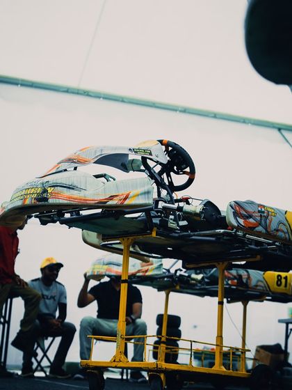Our karts, numbers 81 and 75, in the pit garage.