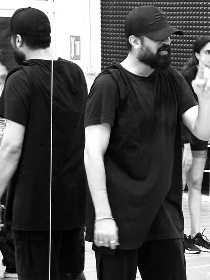 Another angle of me coaching, captured in monochrome.