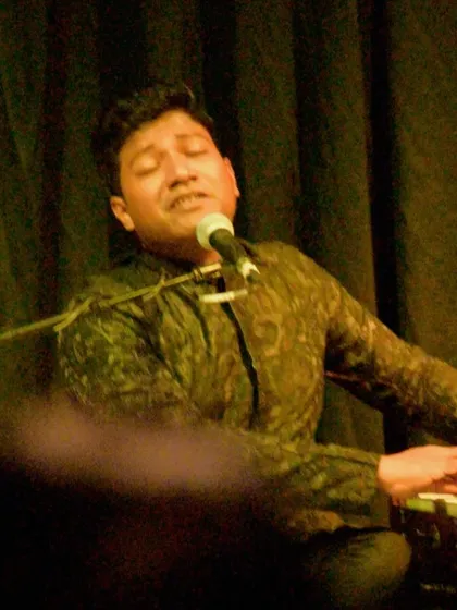 Vocalist Kaamod Subhash, lost in the melody of a ghazal. It was a mesmerizing night, and his performance was a perfect fit for our indoor baithak.