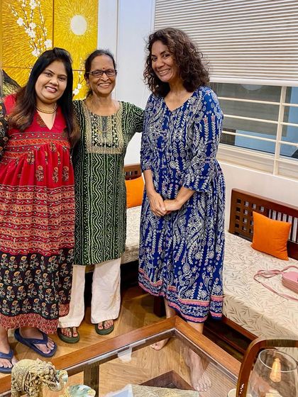 A happy moment with clients. It feels like welcoming friends into my home.